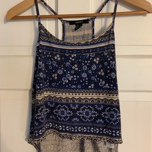 Blue Floral Cropped Tank